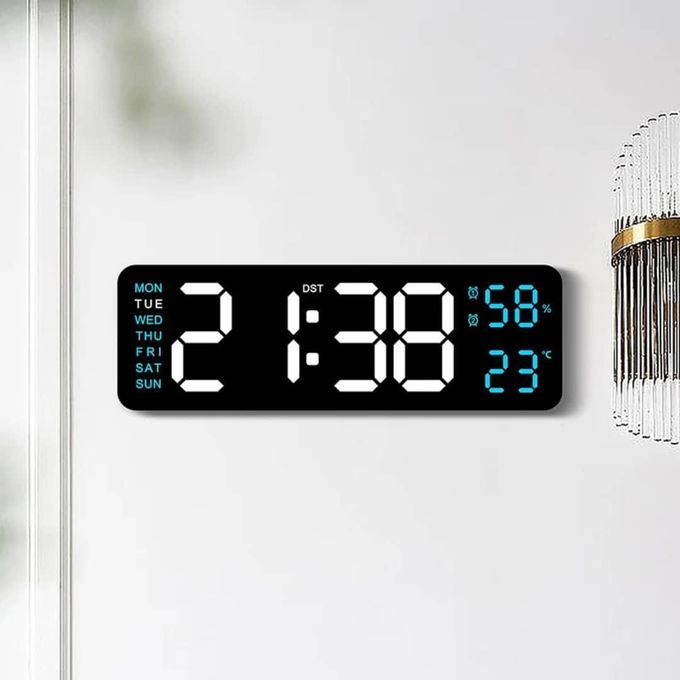Large LED Digital Wall Clock – Temperature, Humidity & Day Display