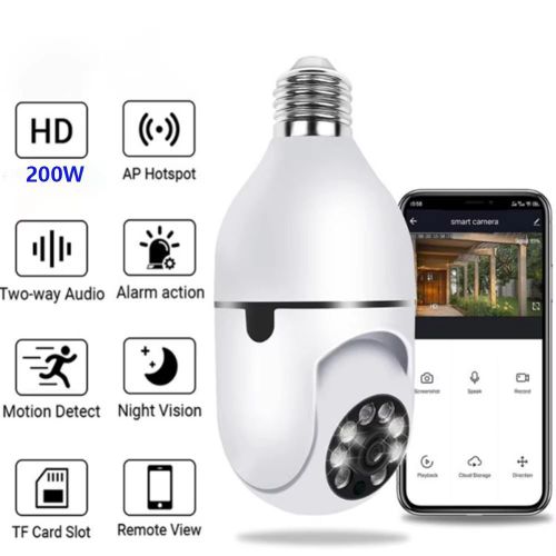 HD 200W Smart Bulb Security Camera with features and smart app