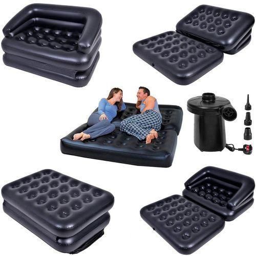 5-in-1 Black Inflatable Air Couch Sofa Bed Mattress with Electric Pump - multiple configurations shown