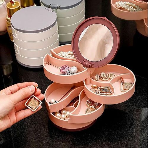 4-Layer Rotating Jewelry Box with Mirror