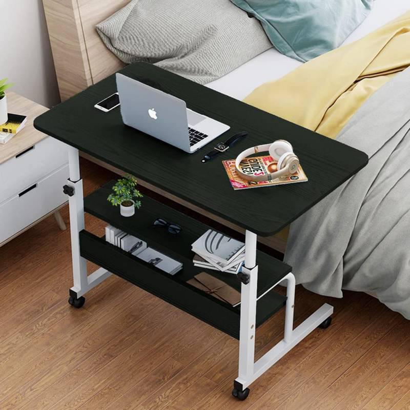Height-Adjustable Laptop Desk with Shelves & Wheels