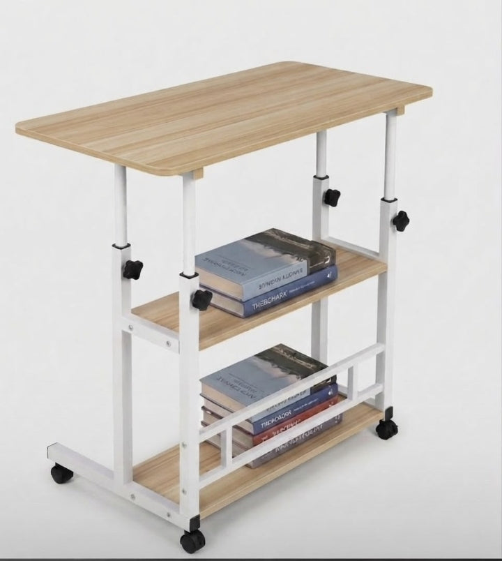Adjustable Height Mobile Laptop Desk with 3 Shelves