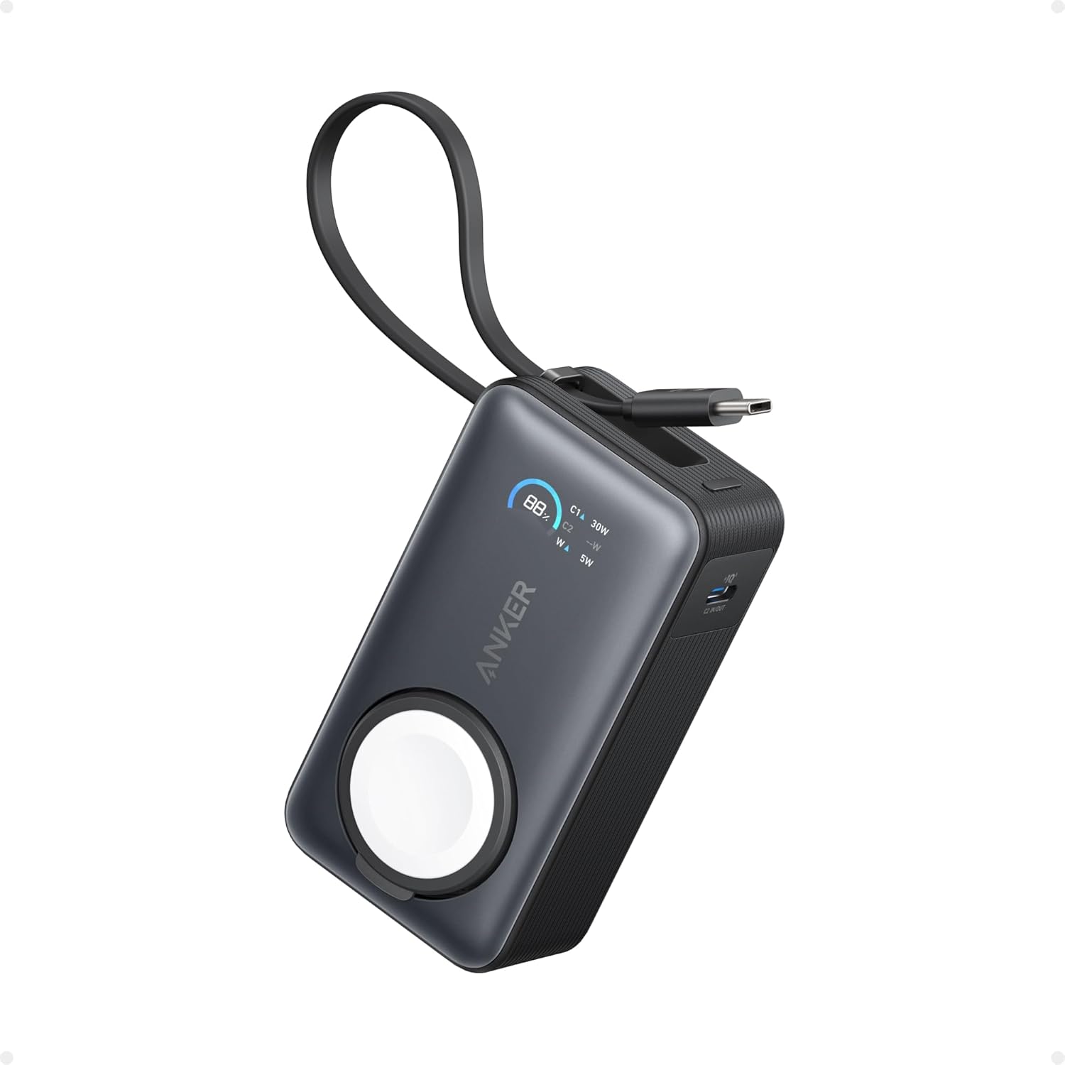 Anker PowerCore Nano 10,000mAh 30W | Built-In USB-C Cable & Apple Watch Charger