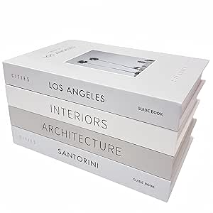 3 Pcs Decorative Books Set - White stacked books with city and interior titles