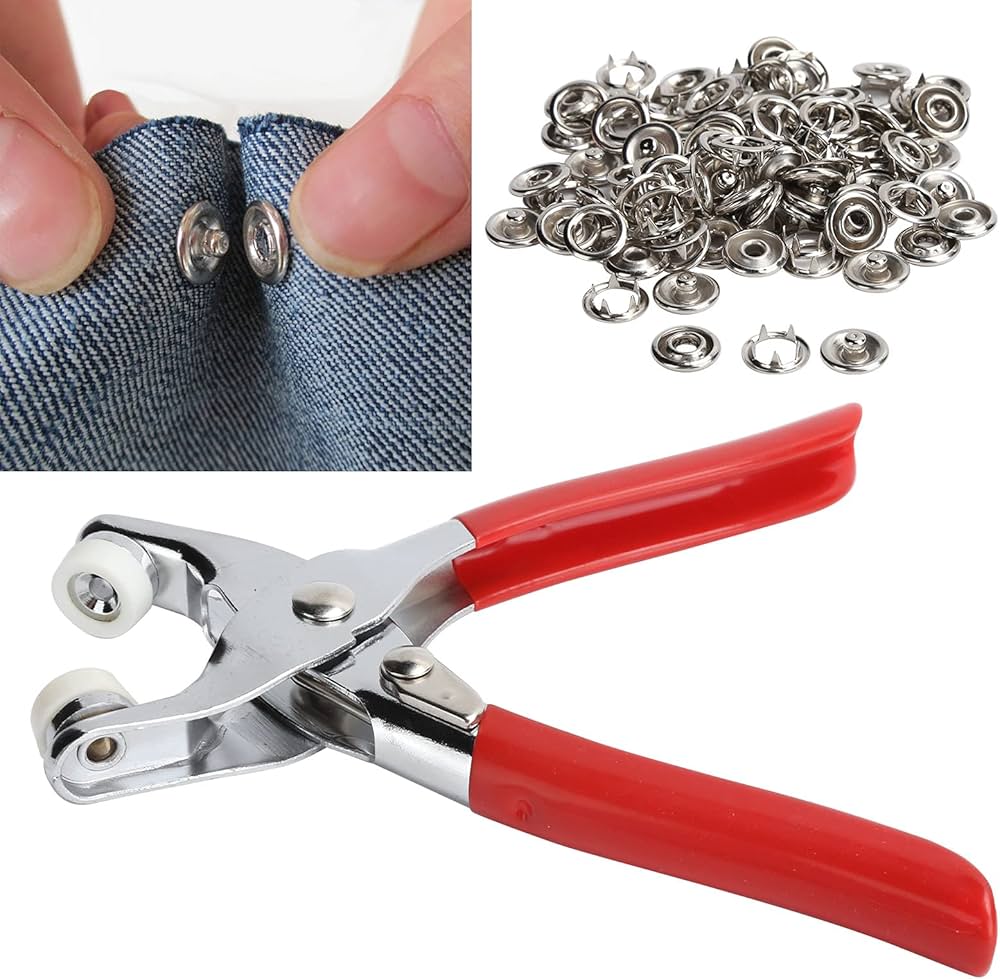 Snap Button Plier Kit with 100 Metal Press Studs