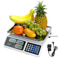 F1976 digital price computing scale with stainless steel tray loaded with fruits