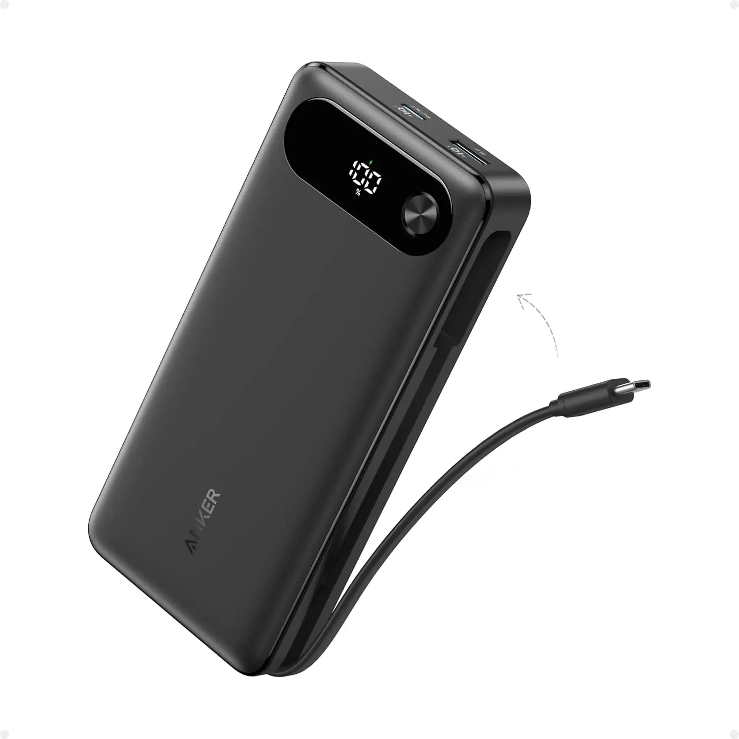 Anker 20,000mAh 87W Laptop Power Bank | Built-In USB-C Cable, 65W Two-Way, 2×USB-C & 1×USB-A
