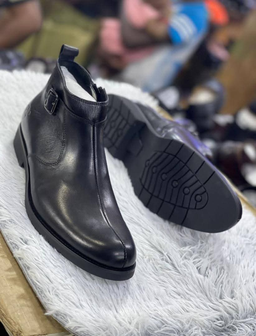 Black Leather Monk Strap Ankle Boots