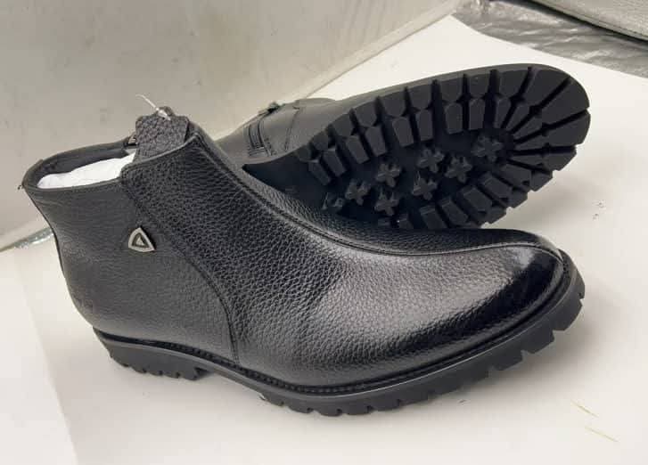 Black Leather Badge Zip Ankle Boots