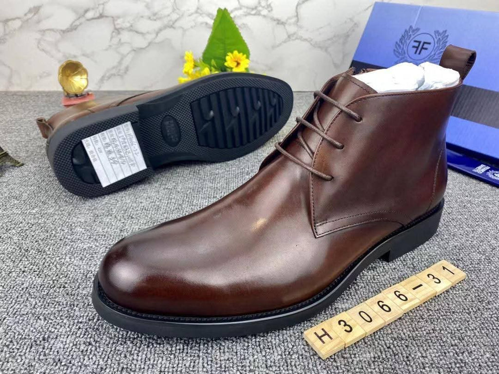 Dark Brown Polished Leather Lace-Up Chukka Boots