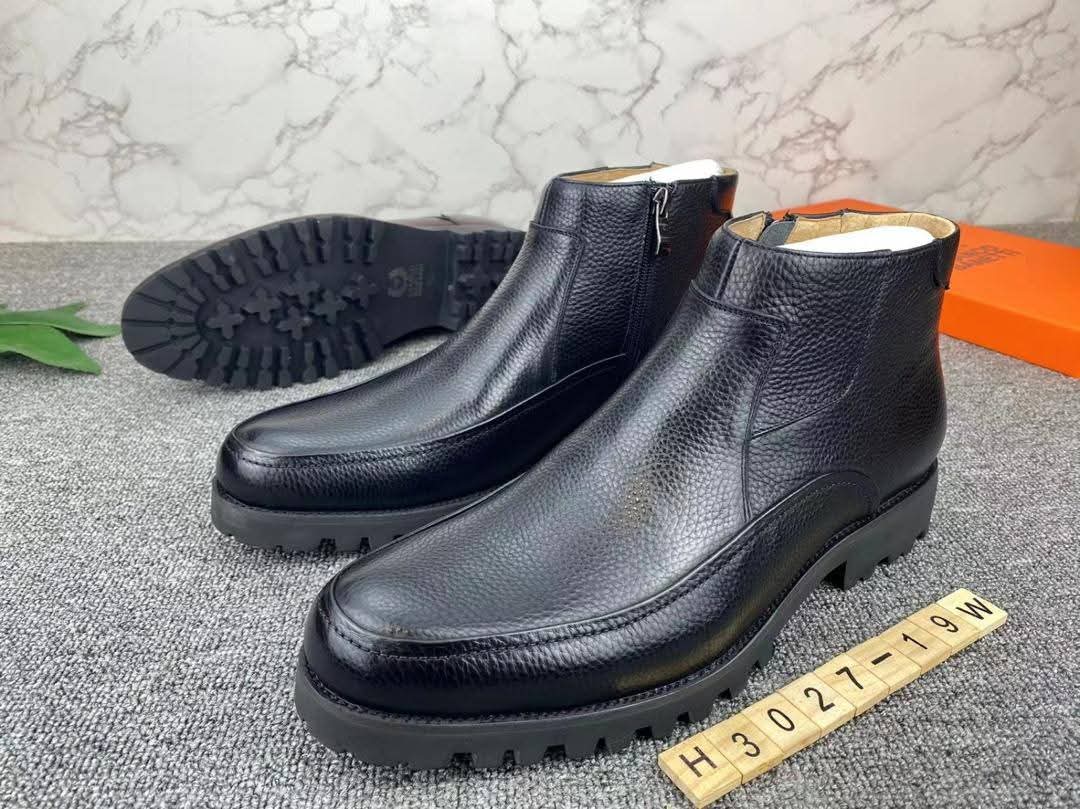 Black Pebbled Leather Zip Ankle Boots with Lug Sole