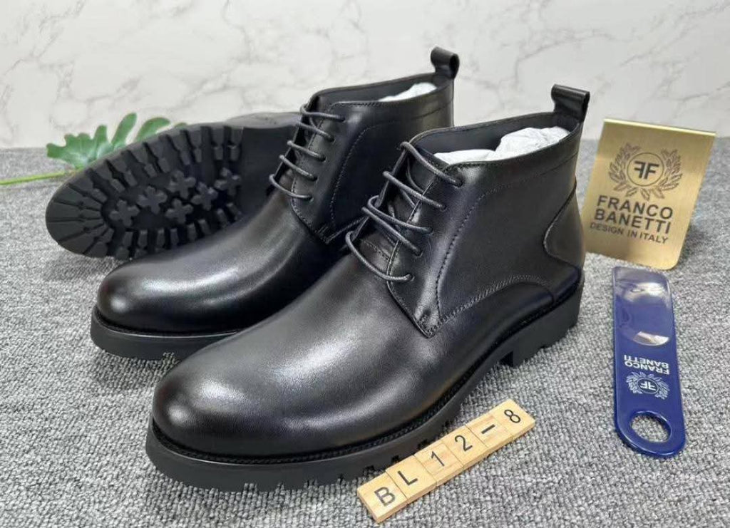 Black Leather Lace-Up Chukka Boots with Lug Sole
