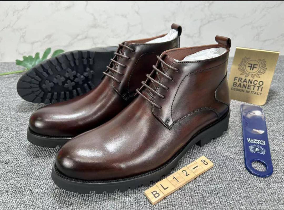 Dark Brown Burnished Leather Lace-Up Chukka Boots with Lug Sole