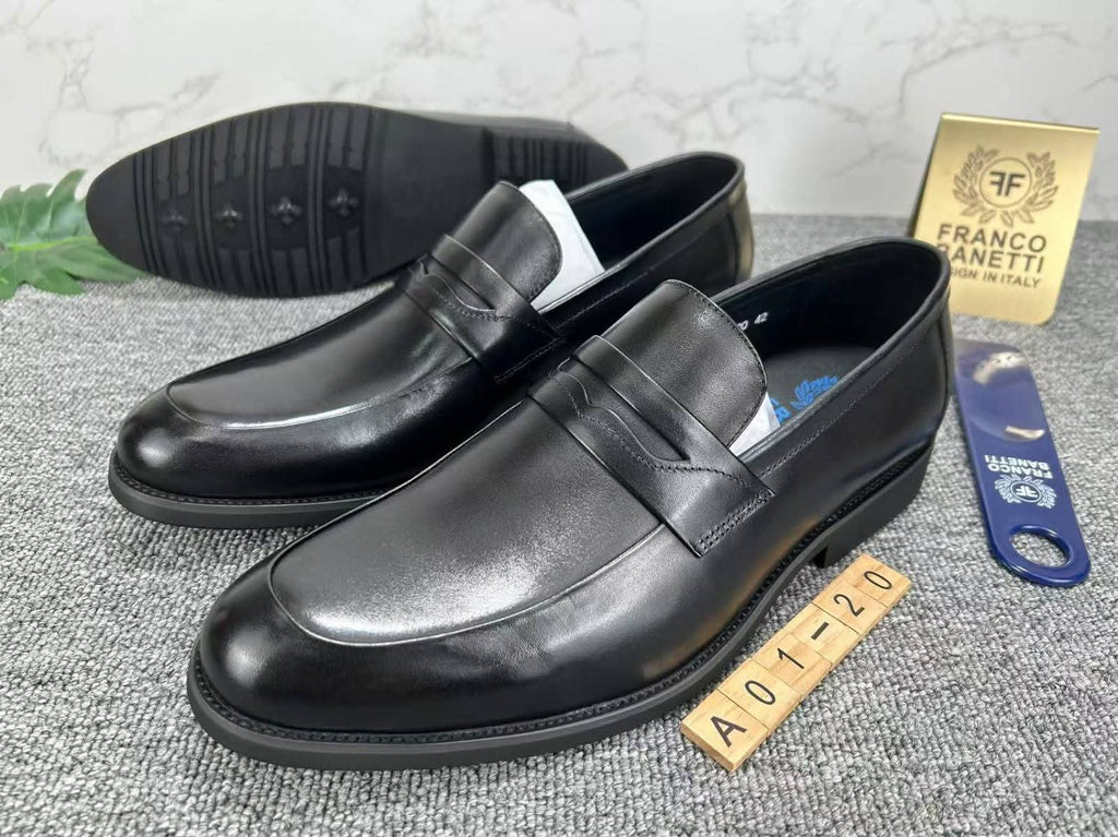 Black Polished Leather Penny Loafer Dress Shoes