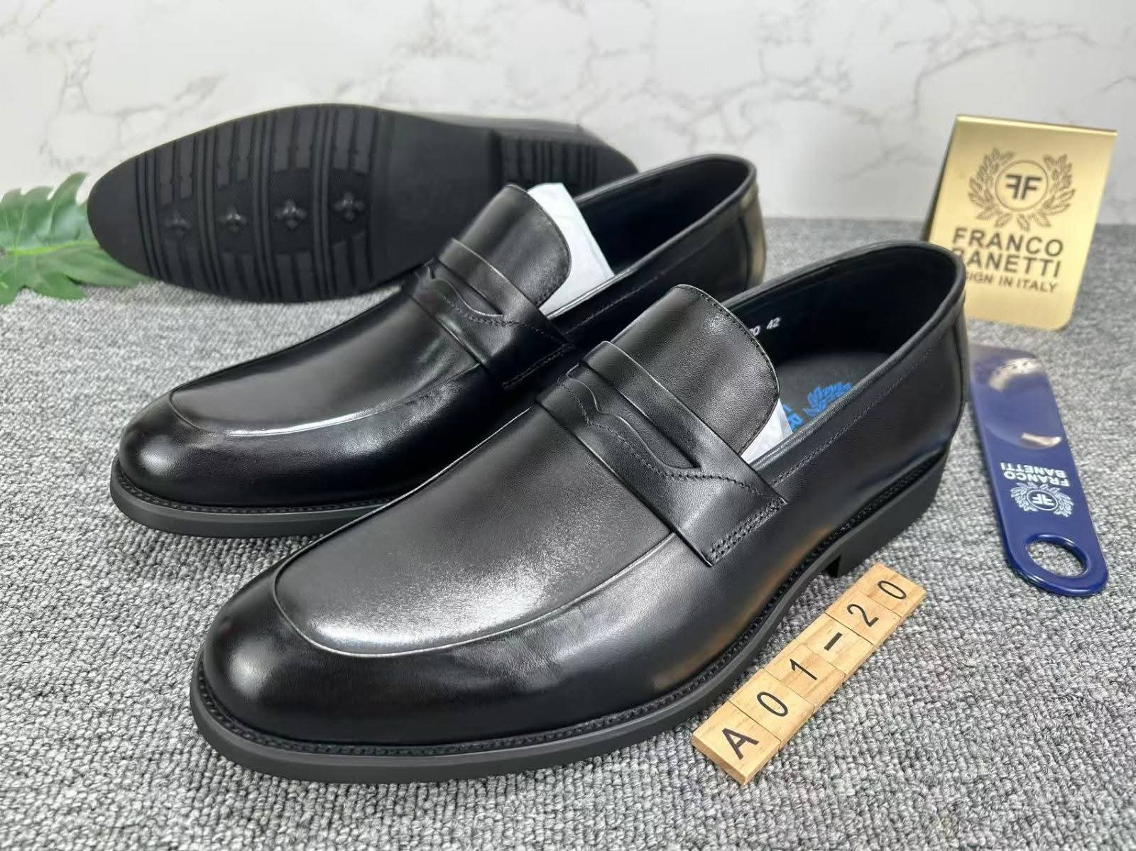 Black Polished Leather Penny Loafer Dress Shoes
