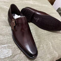 Dark Brown Leather Monk Loafer with Textured Panel