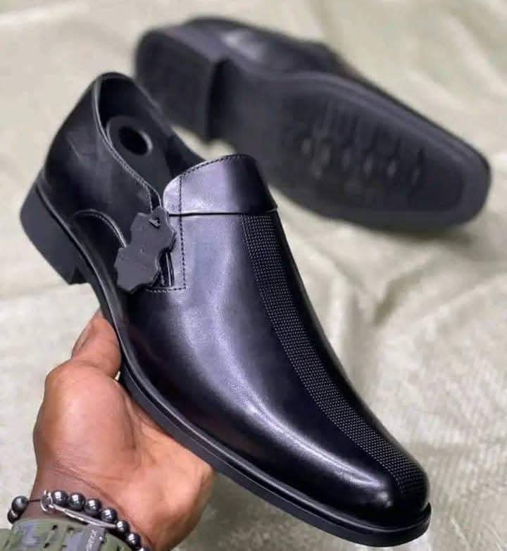 Black Leather Slip-On Loafer with Textured Panel
