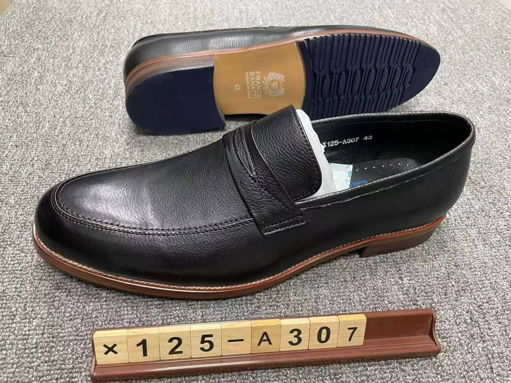 Black Leather Penny Loafer with Brown Welt & Navy Sole