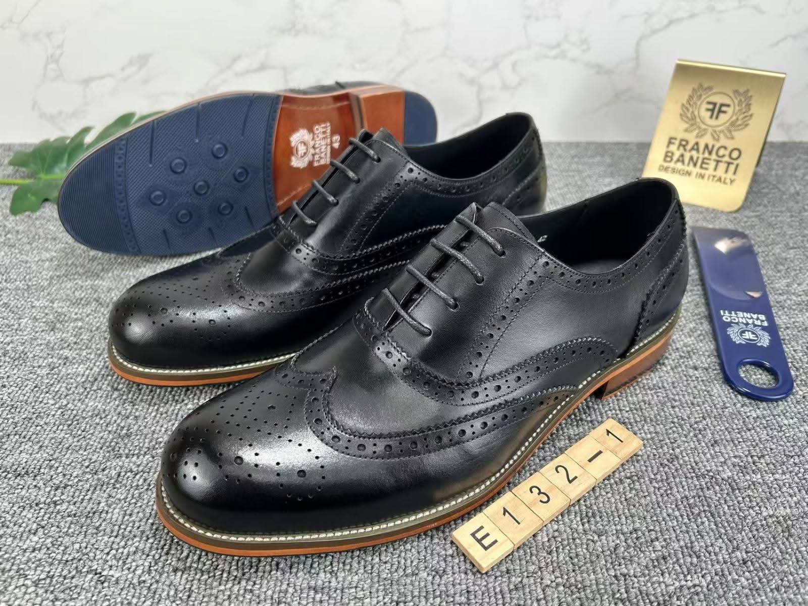 Franco Banetti Men's Wingtip Brogue Oxfords - Model E132-1