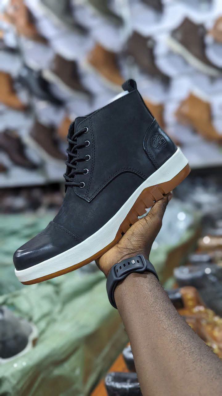 Black Leather High-Top Chukka Sneaker Boot