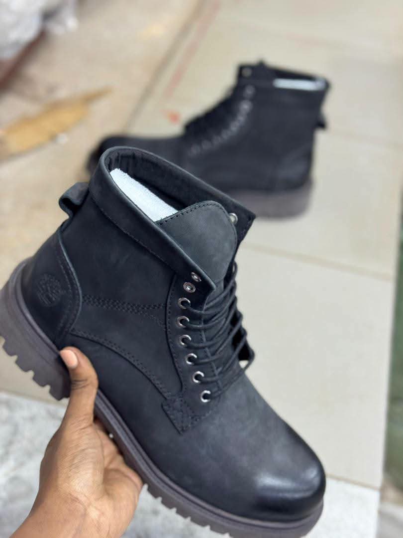 All-Black Nubuck Leather Work Boot