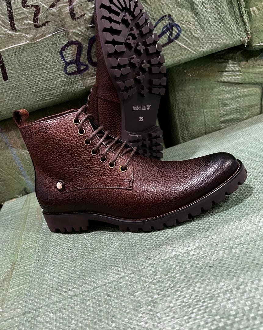Timberland Dark Brown Pebbled Leather Lace-Up Boots