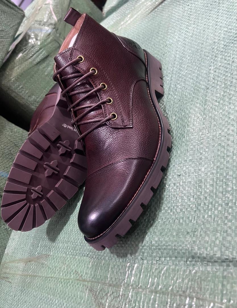Timberland Burgundy Pebbled Leather Lace-Up Boots