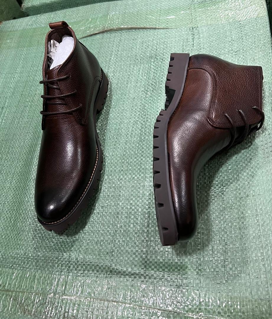 Dark Brown Pebbled Leather Chukka Lace-Up Boots