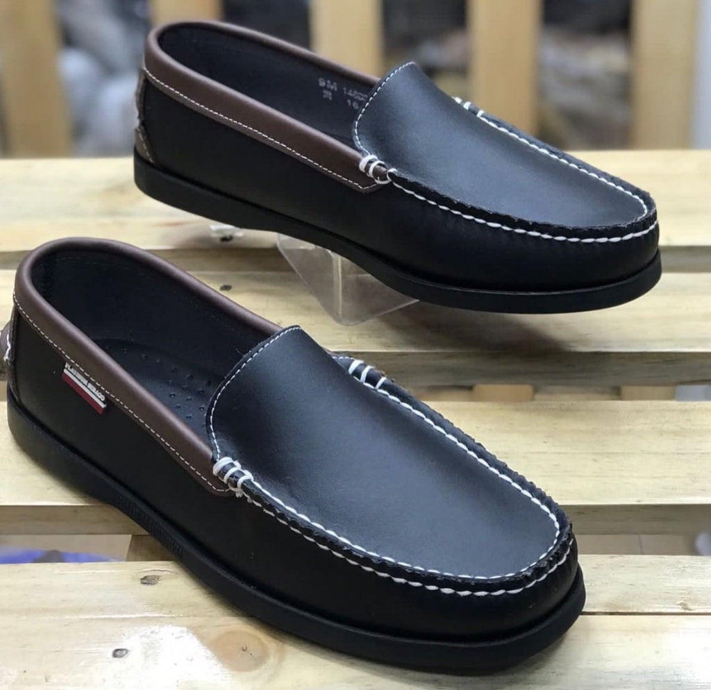 Two-Tone Black & Brown Leather Slip-On Loafers