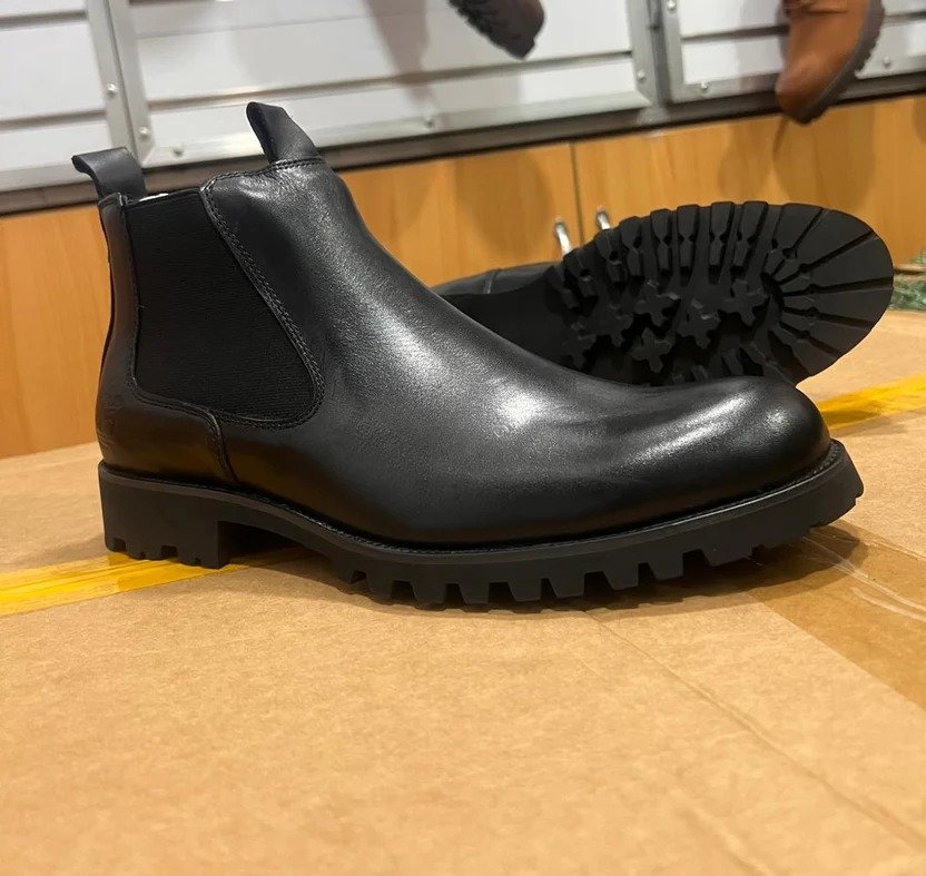 Black Leather Chelsea Boots with Lug Sole