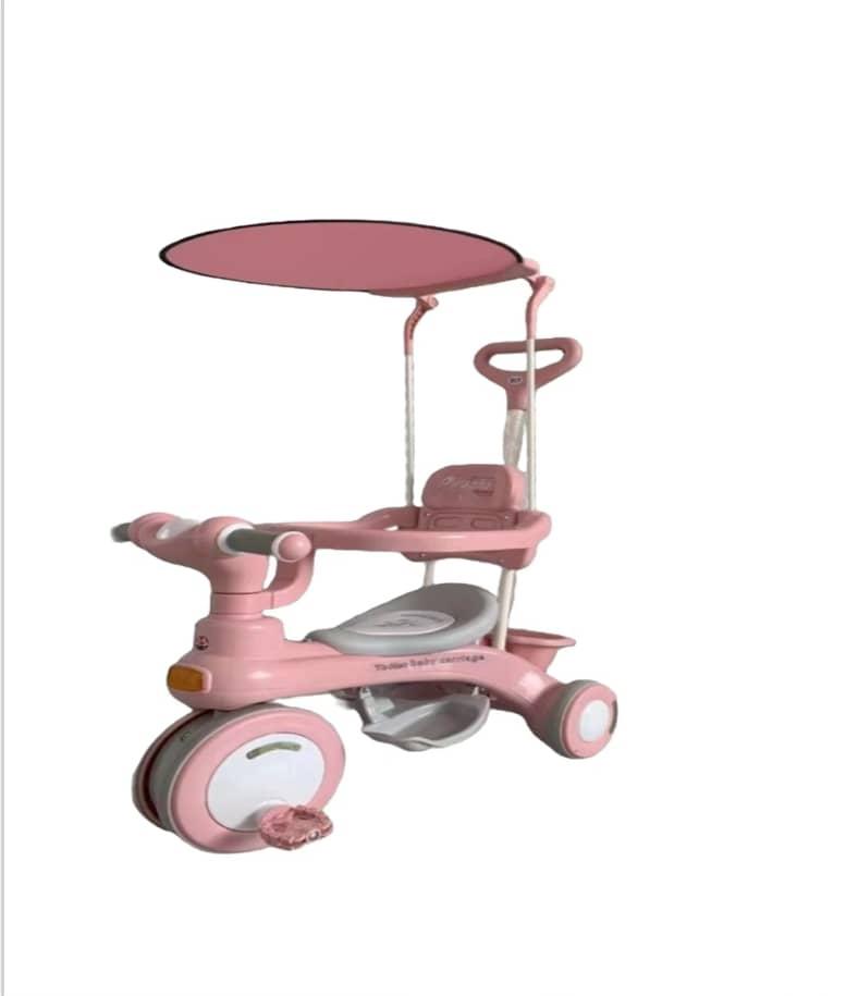 Pink Baby Tricycle with Canopy & Parent Push Handle