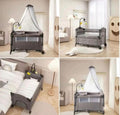 4-in-1 Baby Travel Cot & Co-Sleeper Crib with Mosquito Net, Mobile Toy & Wheels