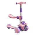 3-in-1 Kids Scooter with Removable Seat, LED Light-Up Wheels & Bear Toy – Pink & Purple