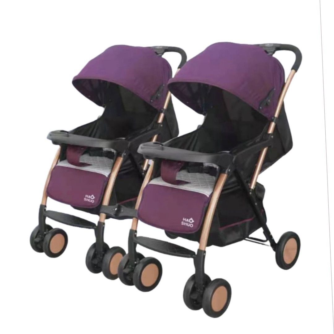 Twin Detachable Dynamic Duo Stroller – Double Baby Pram with Canopy (Purple)