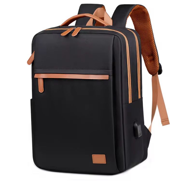 Business Laptop Backpack with Leather Trim – USB Charging Port