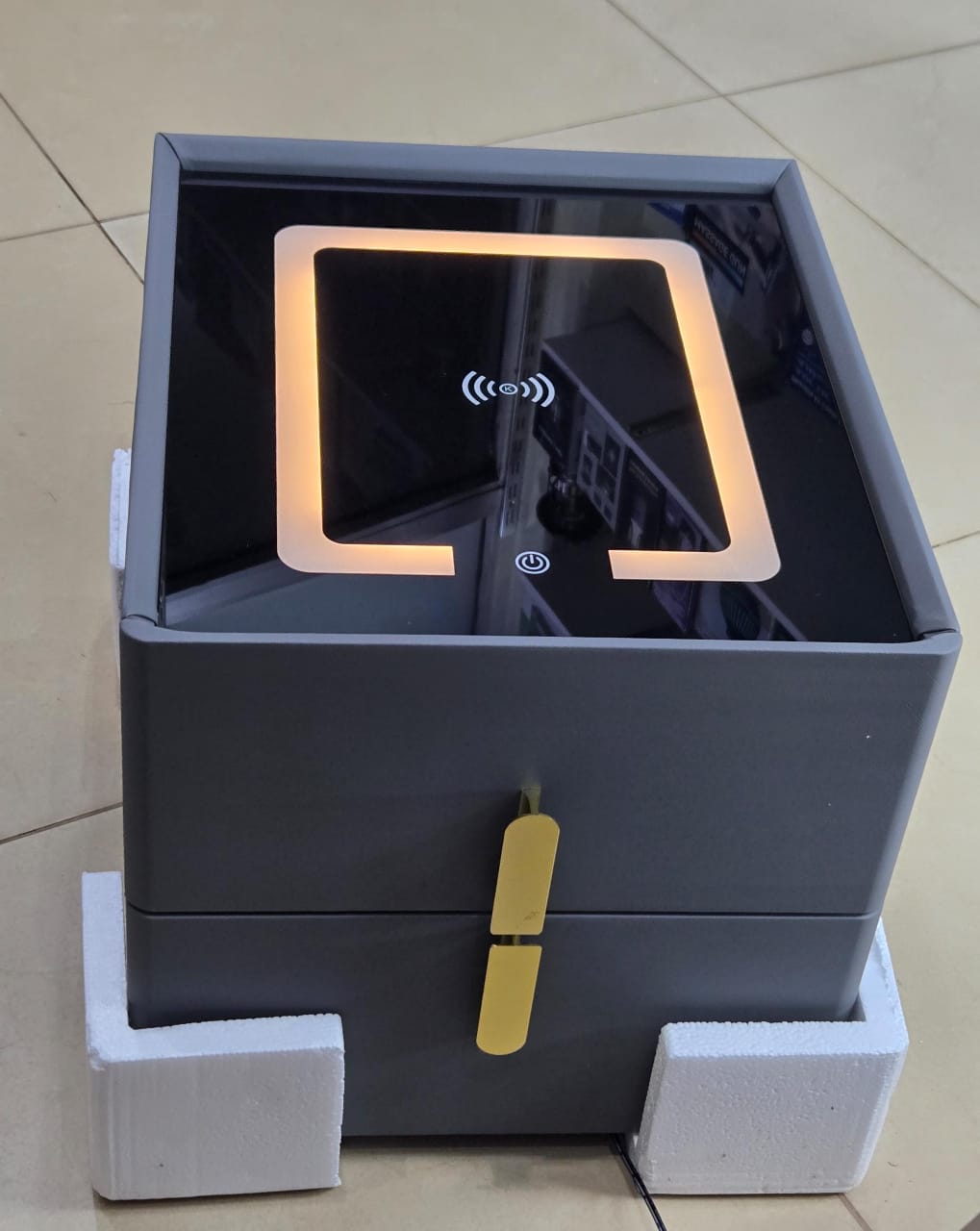 Smart Bedside Table with 2 Bluetooth Speakers, Wireless Charger, 2 USB Ports, LED Lights & 2 Storage Cabinets