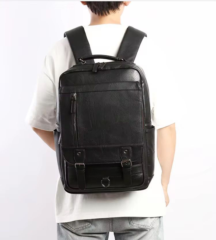 Men's PU Leather Laptop Backpack – Vintage Buckle Design