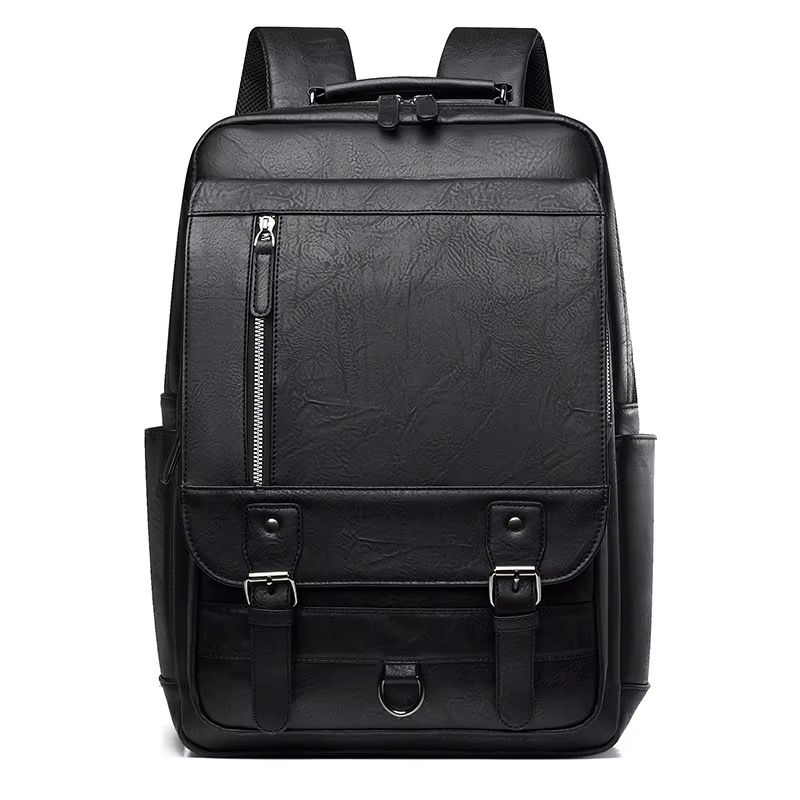 Men's PU Leather Laptop Backpack – Vintage Buckle Design