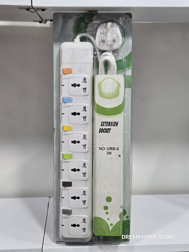 G&T URB-6 Original 6-Way Extension Socket – 3 Meter Cable