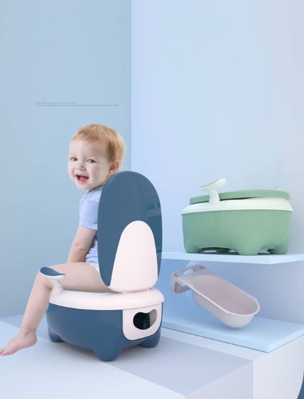 Baby Toddler Potty Training Toilet Seat with Backrest & Removable Inner Pot – Blue