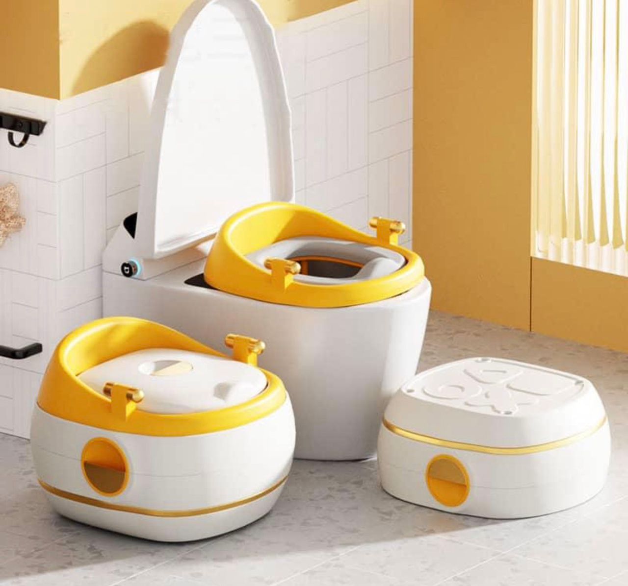 3-in-1 Baby Potty Training Set – Standalone Potty, Toilet Seat Reducer & Step Stool (Yellow & White)