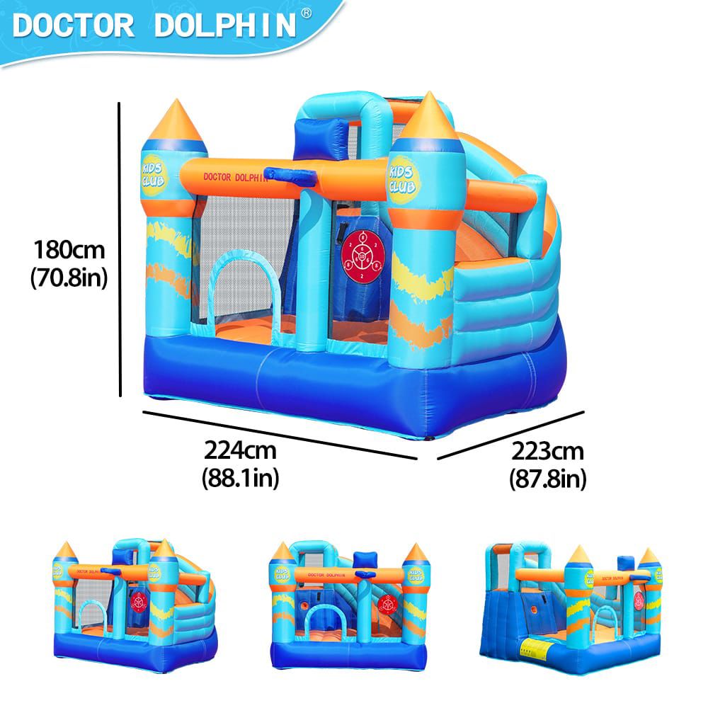 Doctor Dolphin Kids Club Inflatable Bounce Castle with Slide & Target Game (224x223x180cm)