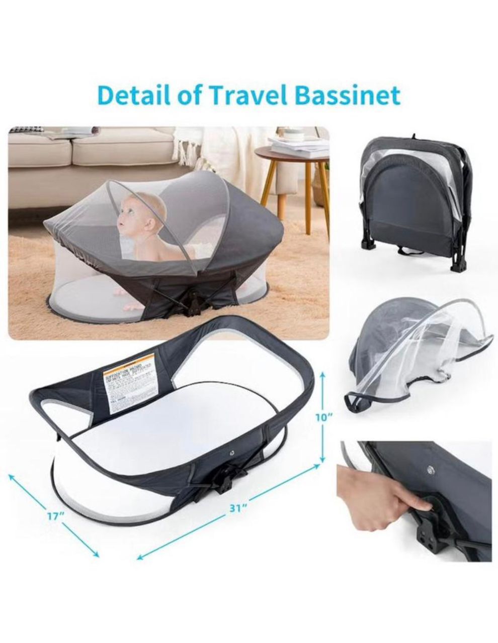 Portable Foldable Travel Bassinet with Mosquito Net