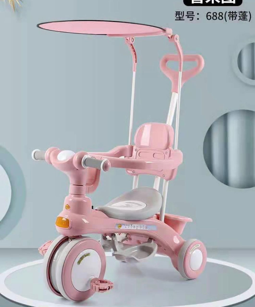 Baby Tricycle with Sun Canopy & Parent Push Handle – Model 688