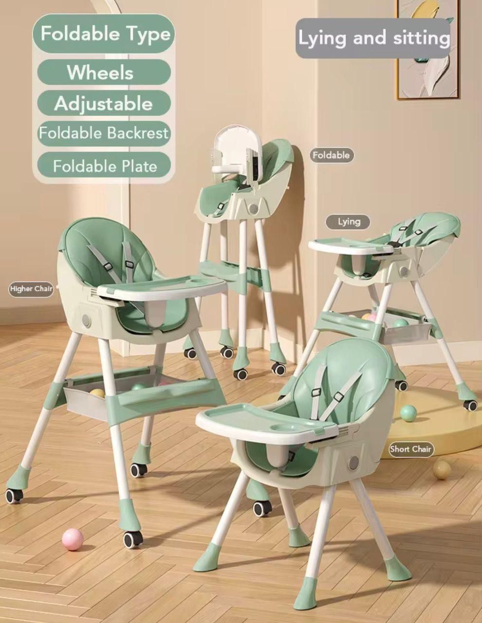 Multifunctional Foldable Baby High Chair with Wheels – Lying & Sitting