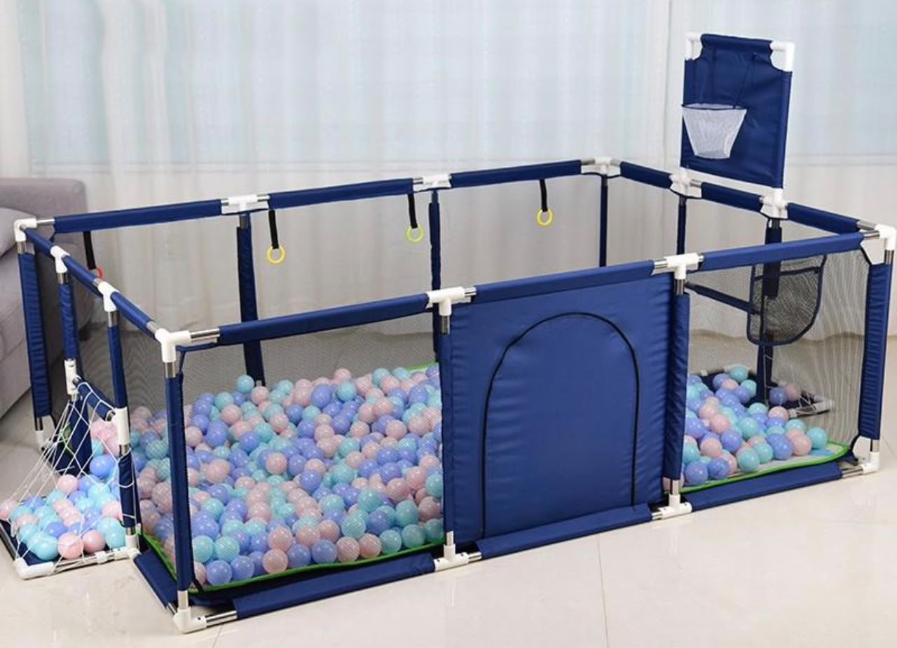 Large Baby Ball Pit Play Yard with Basketball Hoop & Ball Pit Balls