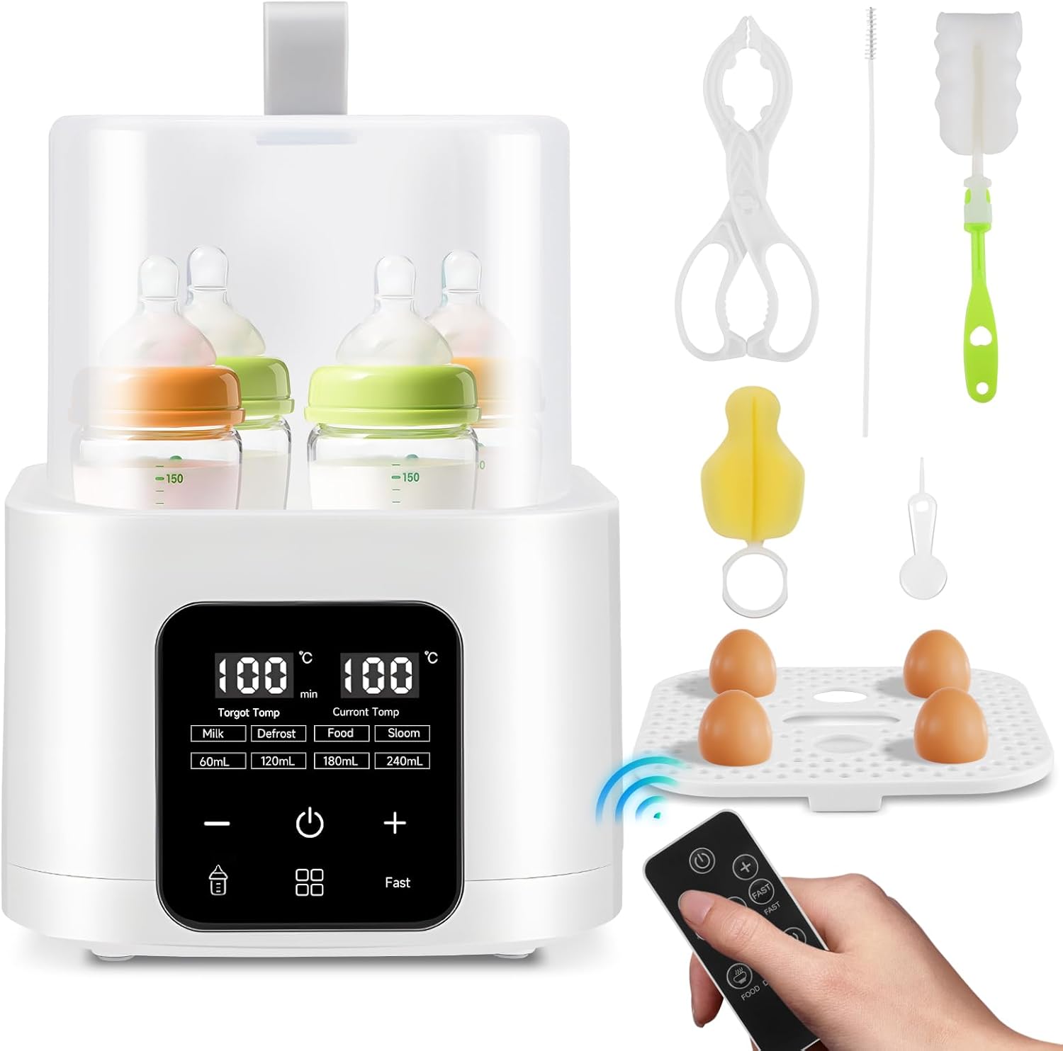 6-in-1 Electric Baby Bottle Warmer, Sterilizer & Food Steamer with Remote Control