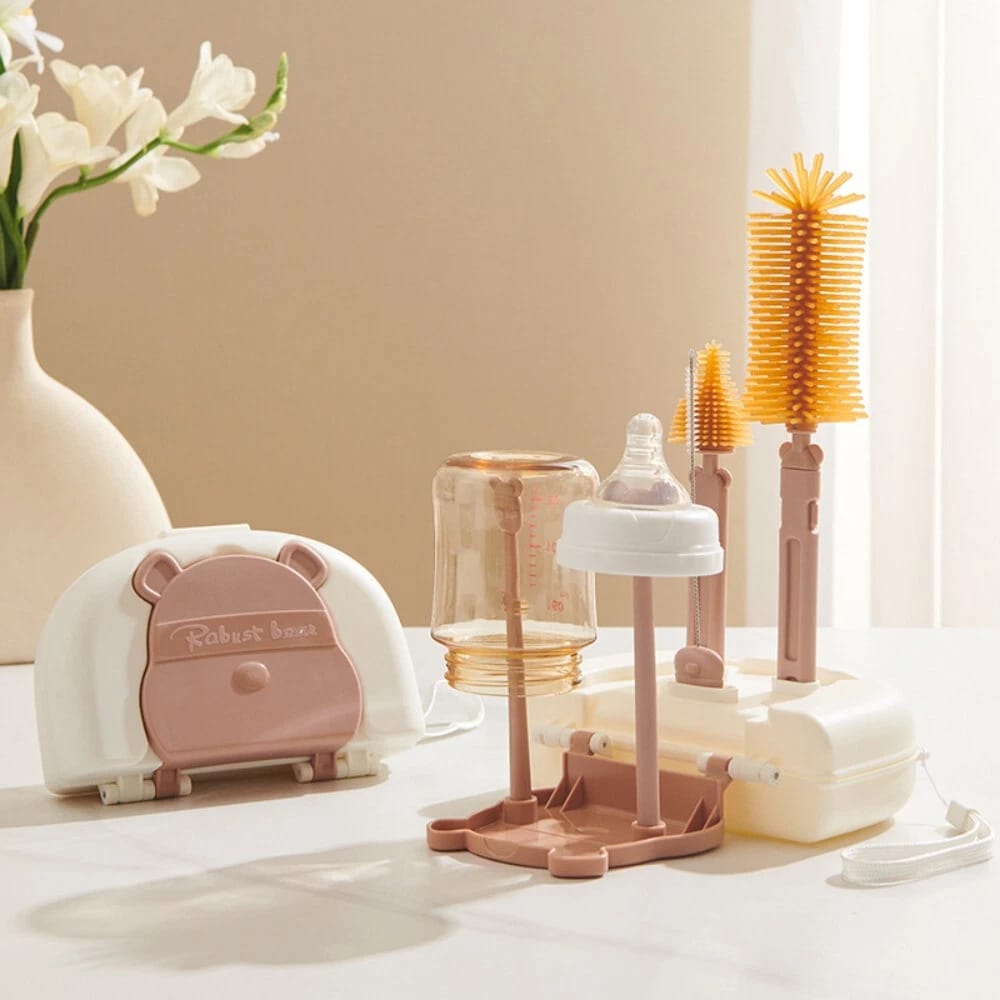 Silicone Baby Bottle Brush & Drying Stand Rack Set