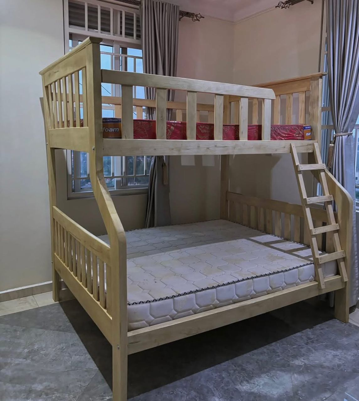 Solid Wood Bunk Bed with Ladder & Safety Rails
