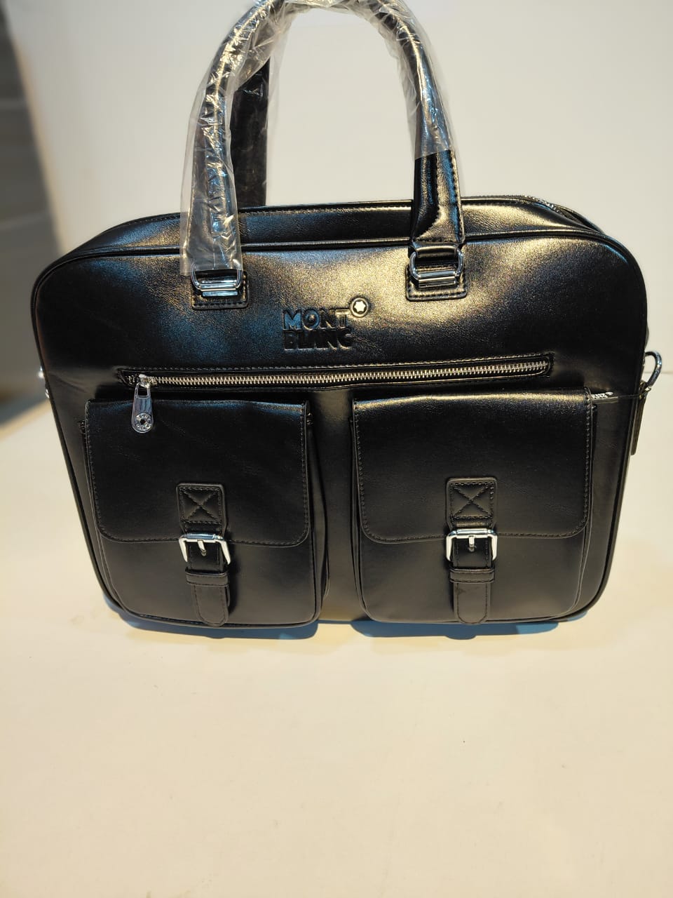 Leather Briefcase Laptop Bag Black